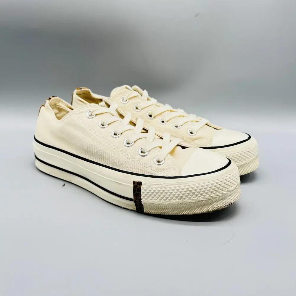 Converse Shoes Womens 8.5 Beige Canvas Chucks All Star Platform Sneakers Leopard - Picture 2 of 11